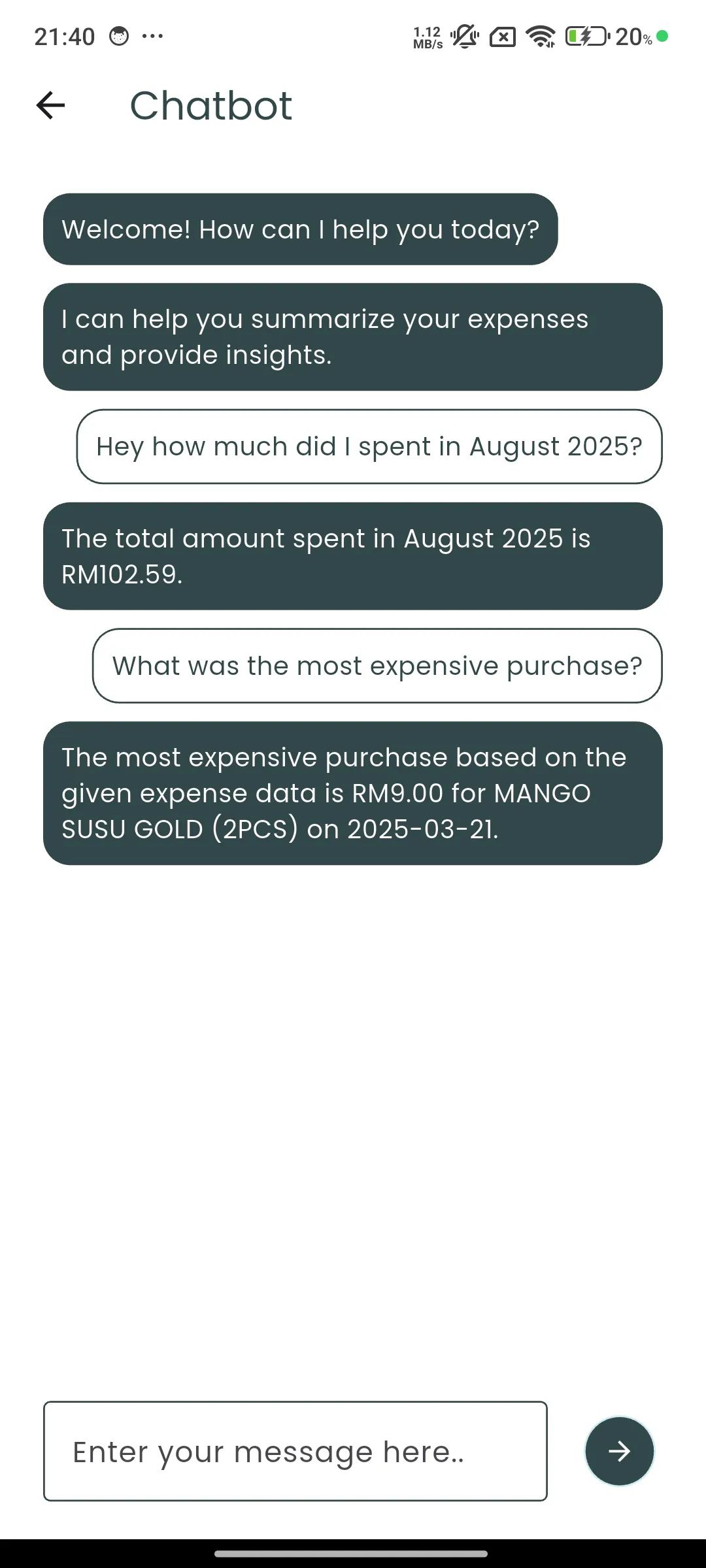 Smart Expense Tracker App: AI Chatbot
