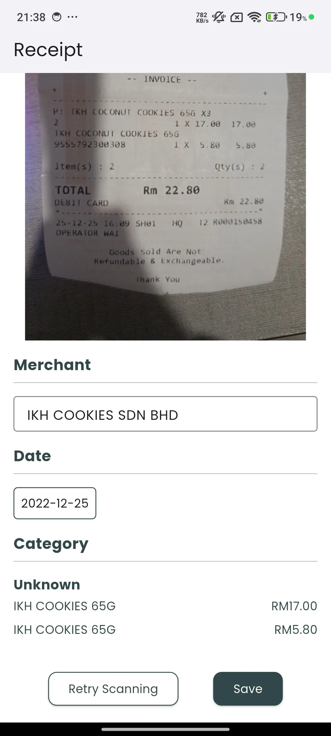 Smart Expense Tracker App: Scan Results
