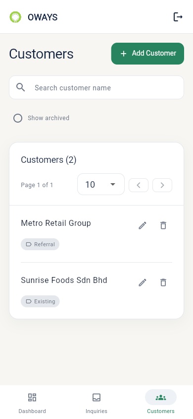 OWAYS: Customers — Mobile